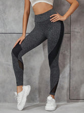 Sporty High Waist Wide Waistband Contrast Mesh Insert Marled Knit Workout Skinny Stretchy Leggings